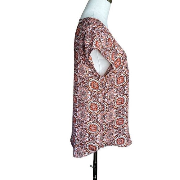 DR2 Daniel Rainn Womens Medium Pullover V Neck Top Orange Geometric Print - Picture 6 of 15